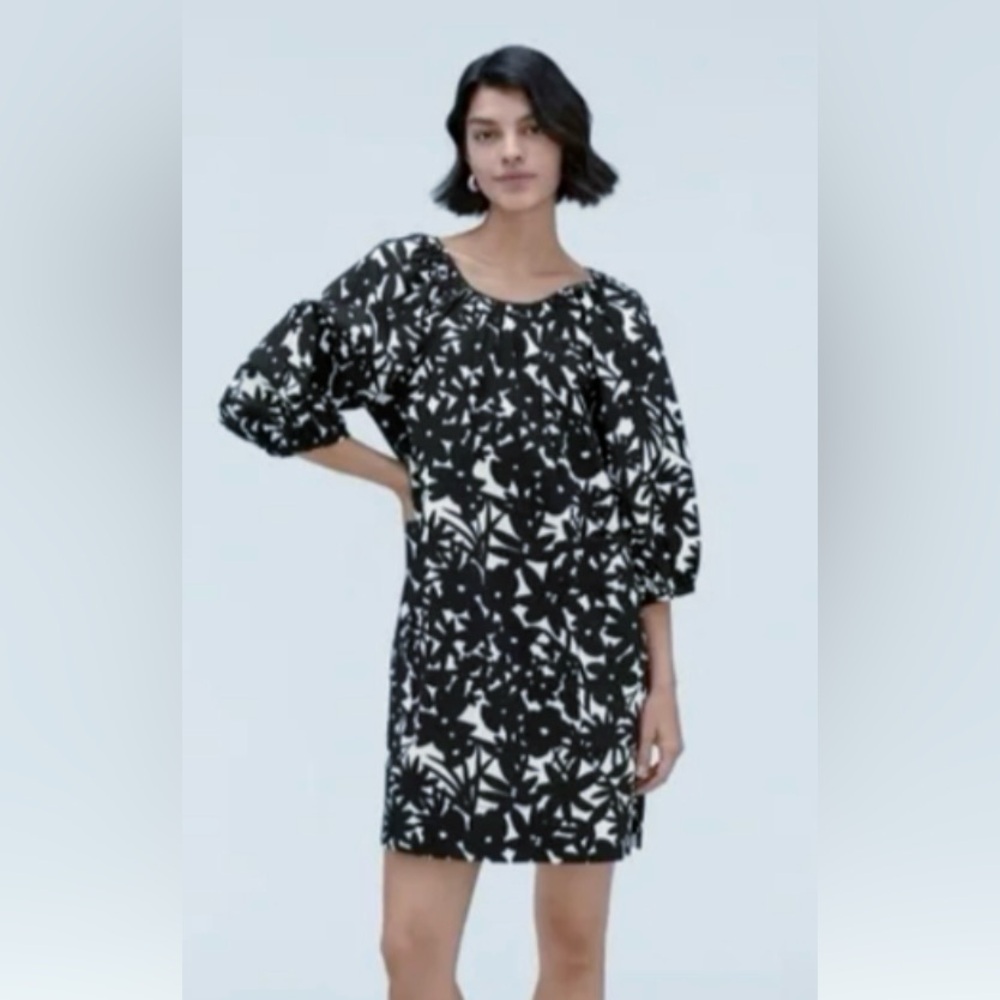 Everlane Black and White Patterned Dress size L